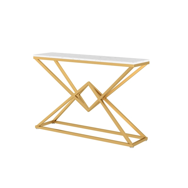 Francis White and Gold Ceramic Console table/ Ceramic tabletop/ Golden powder-coated metal legs/Modern