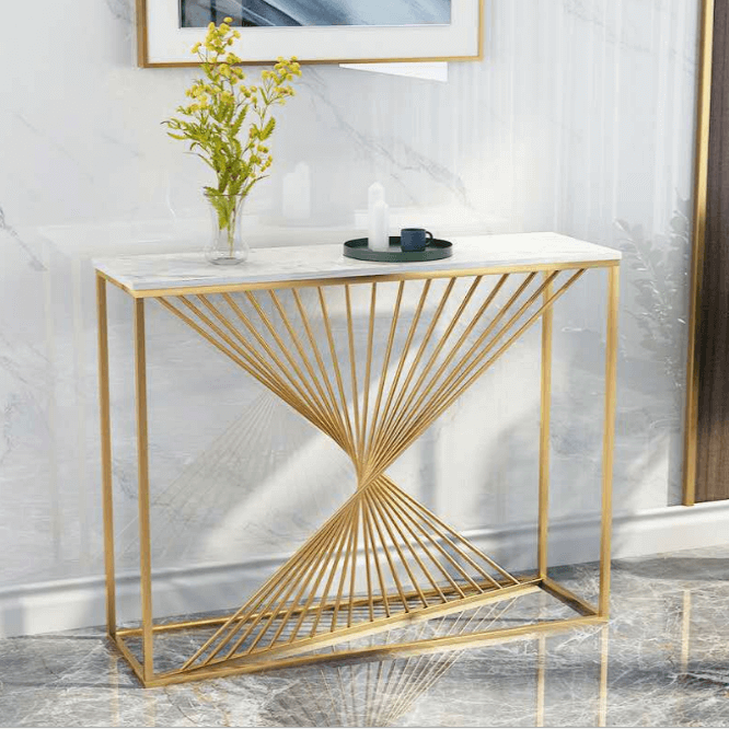 140cm Aiden White and Gold Ceramic Console Table/shimmering antique gold coloured legs