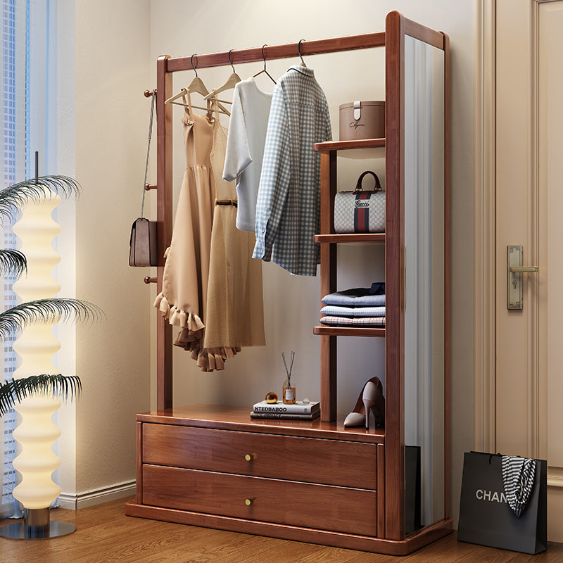 Solidwood Coat Rack With Mirror And Storage In Walnut Colour