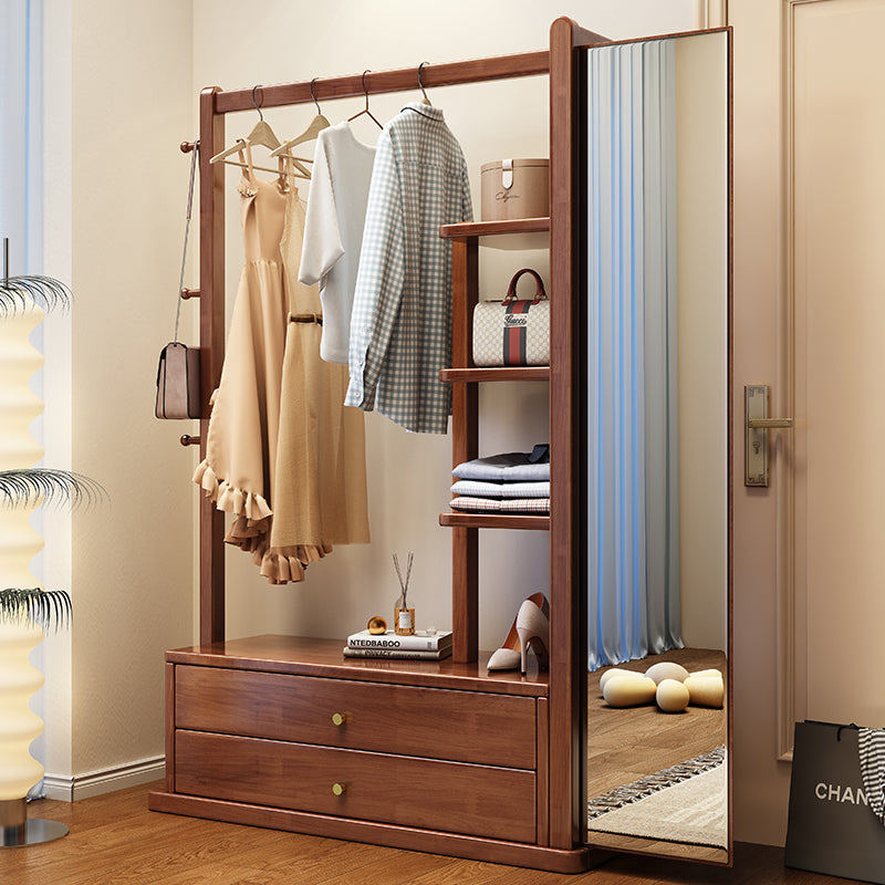 Solidwood Coat Rack With Mirror And Storage In Walnut Colour