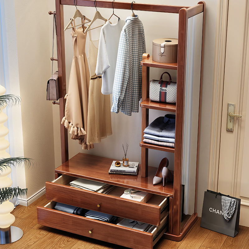 Solidwood Coat Rack With Mirror And Storage In Walnut Colour