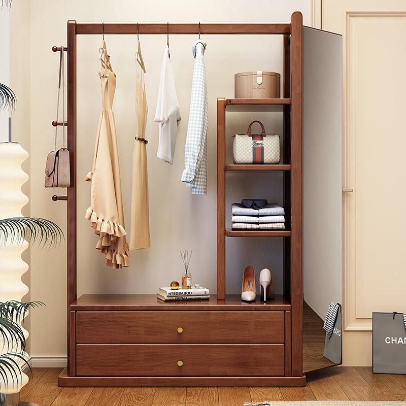 Solidwood Coat Rack With Mirror And Storage In Walnut Colour