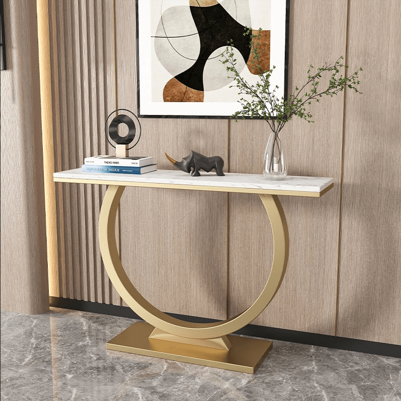 Niccolò Half oval Ceramic top Console Table/Ceramic top/ Powder-coated golden steel frame