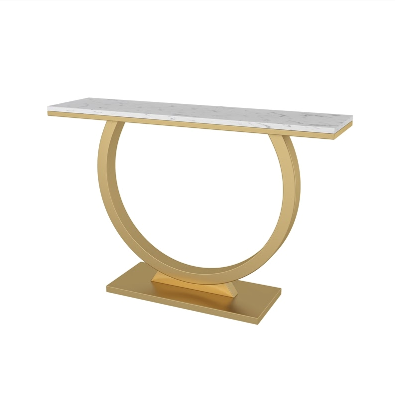 Niccolò Half oval Ceramic top Console Table/Ceramic top/ Powder-coated golden steel frame