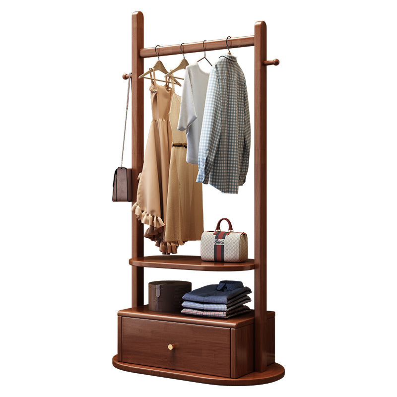 Rubberwood Coat Rack With Drawerr In Walnut Colour/Entrance Hanger