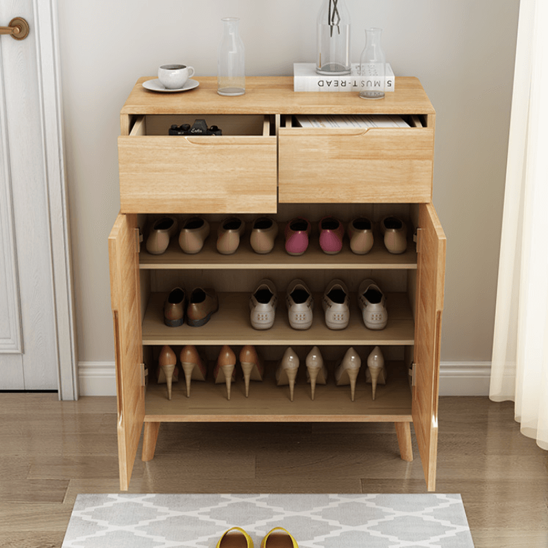 Solid Wood Shoe Cabinet with Drawers/Shoe Rack/ Rubberwood & MDF