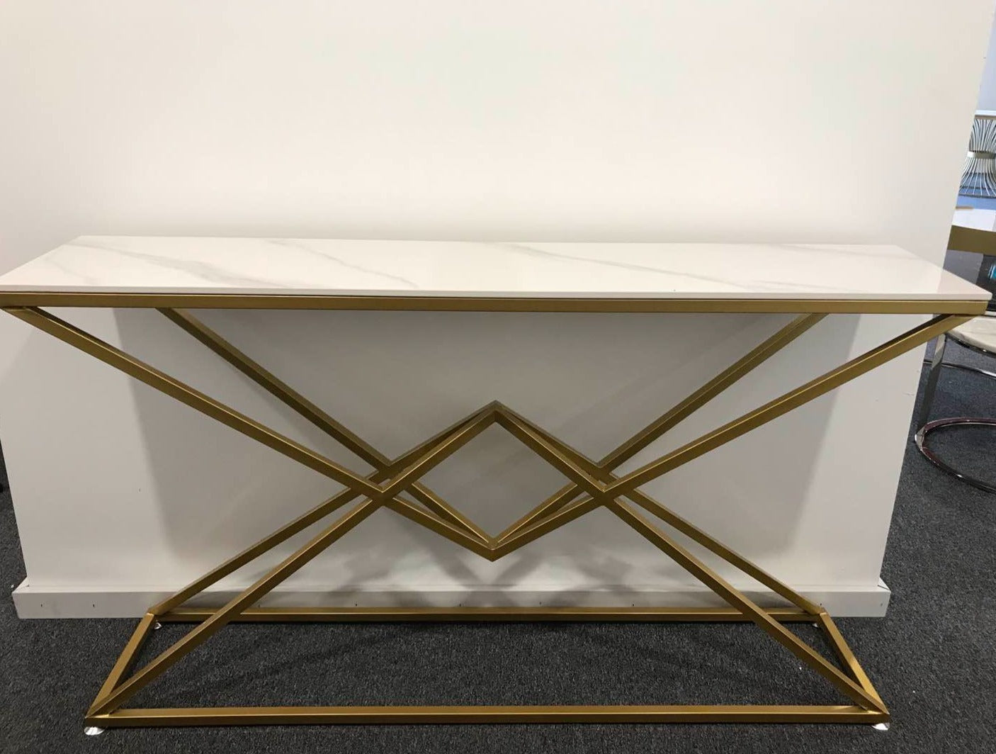 Francis White and Gold Ceramic Console table/ Ceramic tabletop/ Golden powder-coated metal legs/Modern