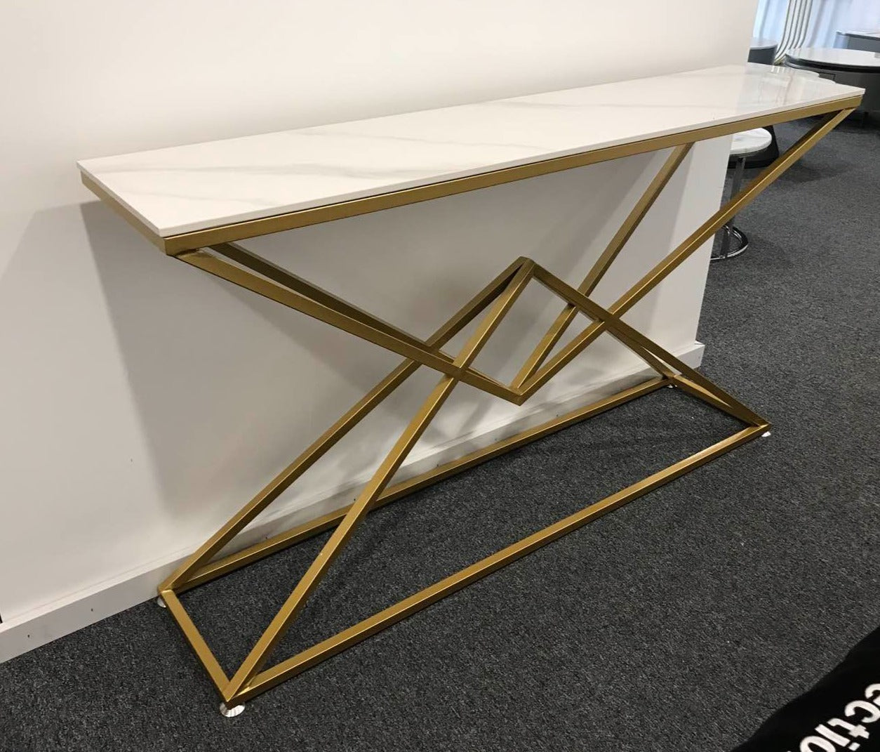 Francis White and Gold Ceramic Console table/ Ceramic tabletop/ Golden powder-coated metal legs/Modern