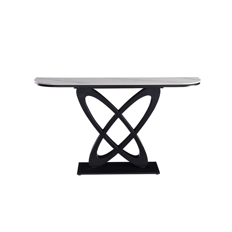 Modern Art Deco Console Table with White Ceramic Top and Carbon Black Geometric Base