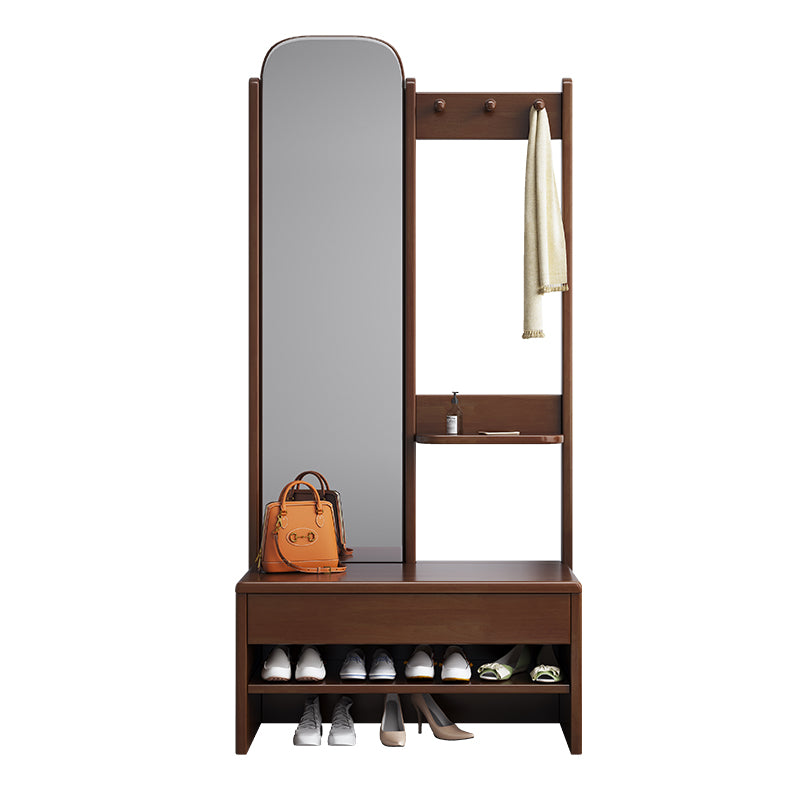 Solidwood Shoe Bench Coat Rack With Mirror In Walnut Colour/Entrance Hanger