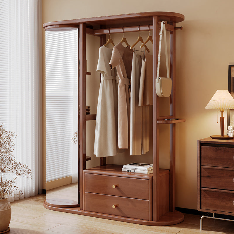 Walnut Coloured Coat Rack With Mirror And Storage/Entrance Hanger