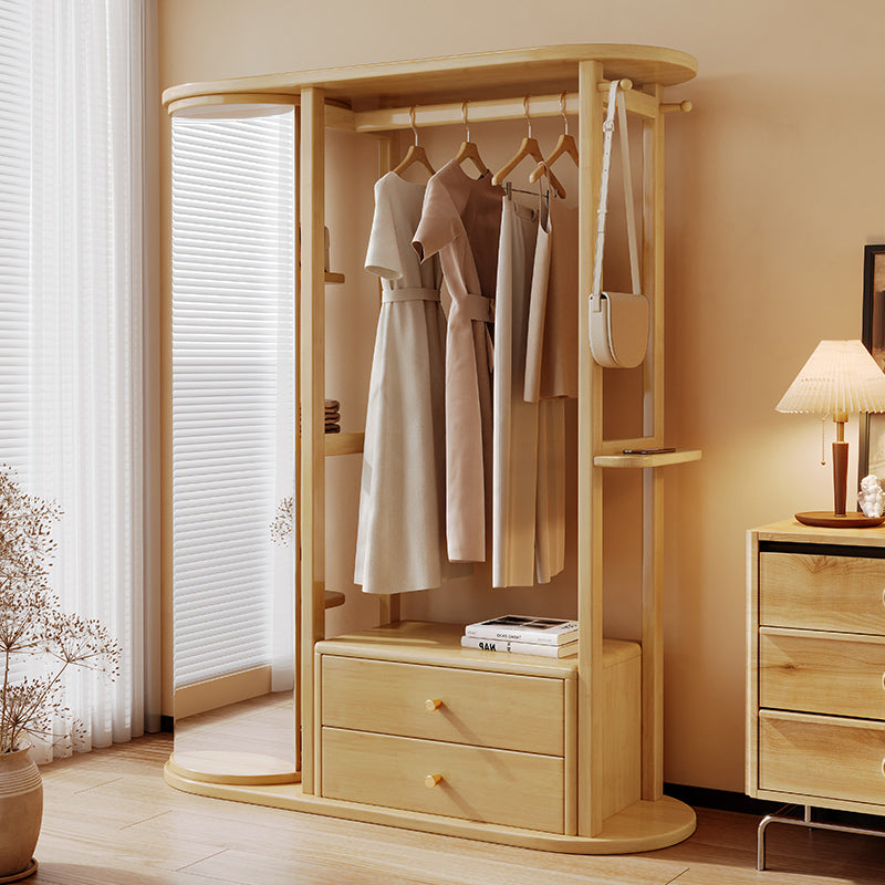 Solidwood Coat Rack With Mirror And Storage/Entrance Hanger