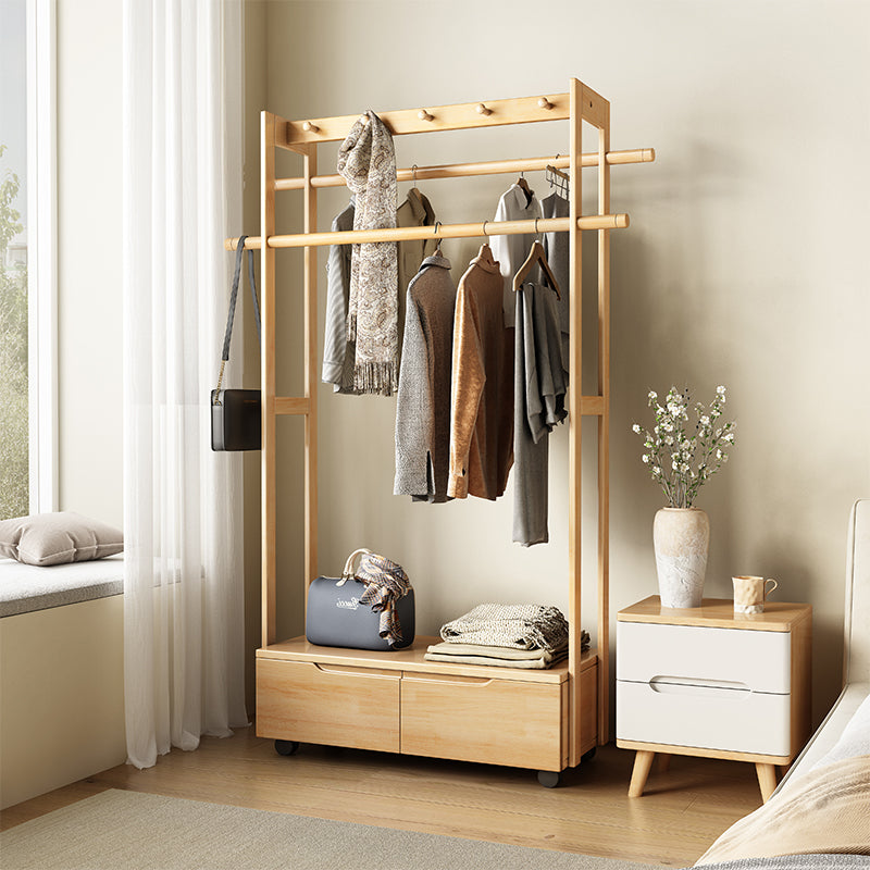 Oak Coloured Hanger with Drawers/Hook Coat Rack