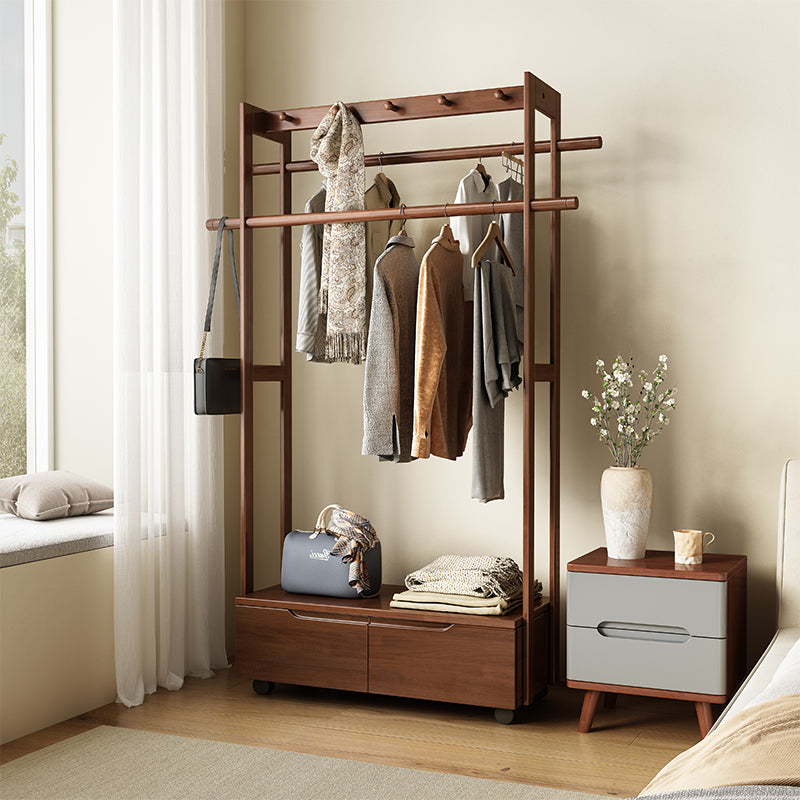 Walnut Coloured Hanger with Drawers/Hook Coat Rack