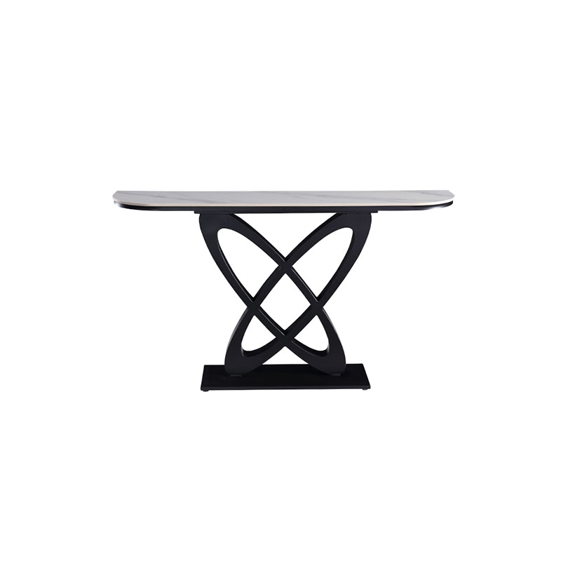 Modern Art Deco Console Table with White Ceramic Top and Carbon Black Geometric Base