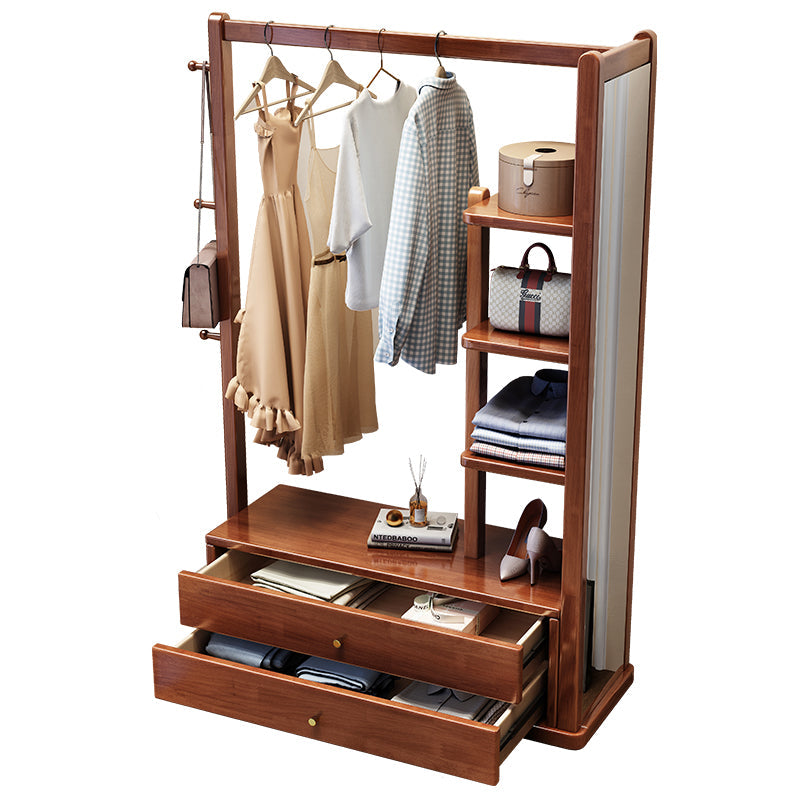 Solidwood Coat Rack With Mirror And Storage In Walnut Colour