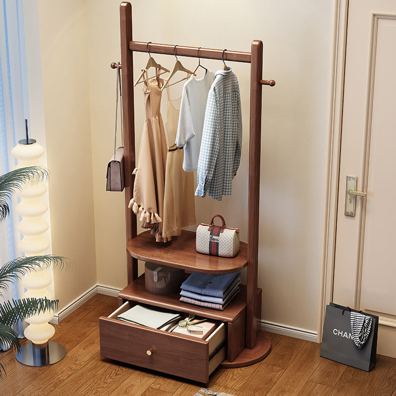 Rubberwood Coat Rack With Drawerr In Walnut Colour/Entrance Hanger