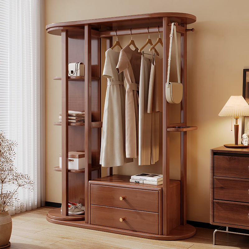 Walnut Coloured Coat Rack With Mirror And Storage/Entrance Hanger