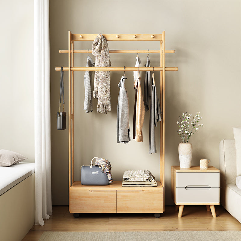 Oak Coloured Hanger with Drawers/Hook Coat Rack