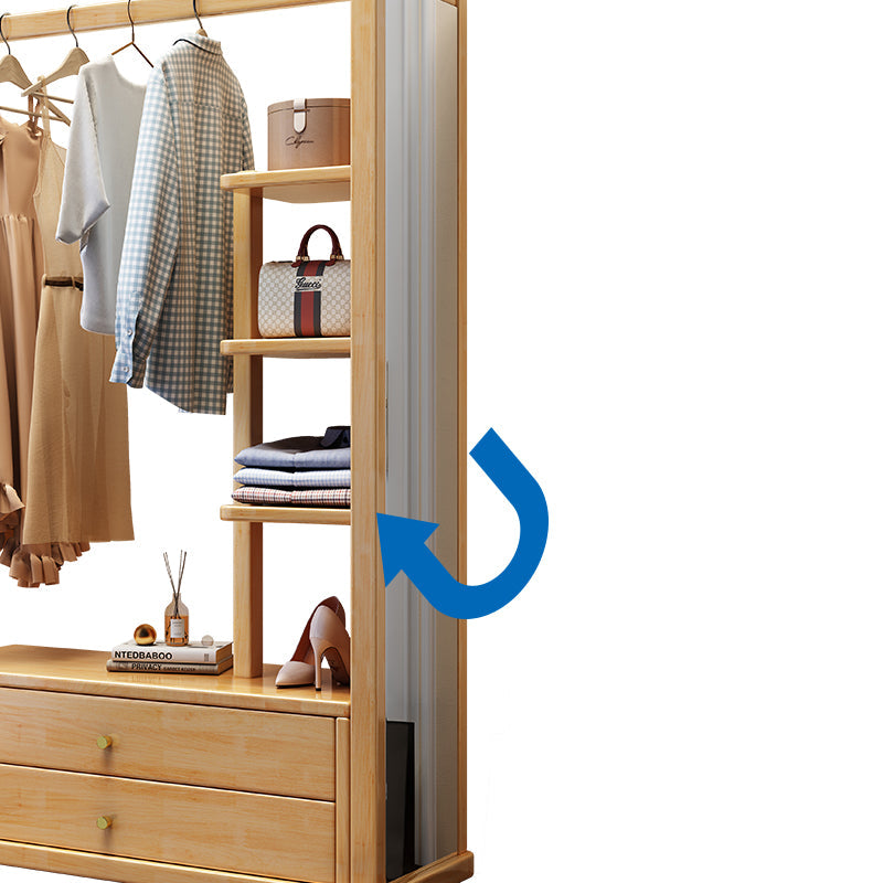 Rubberwood Oak Colour Coat Rack With Mirror And Storage Shelves