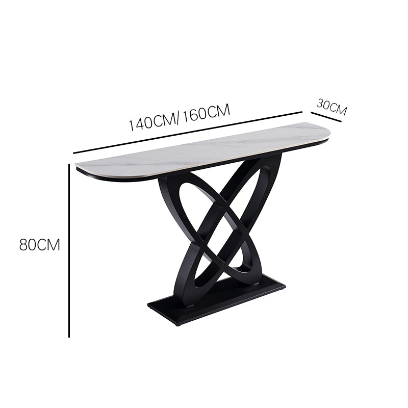 Modern Art Deco Console Table with White Ceramic Top and Carbon Black Geometric Base