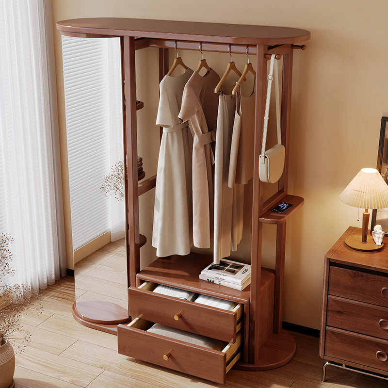 Walnut Coloured Coat Rack With Mirror And Storage/Entrance Hanger