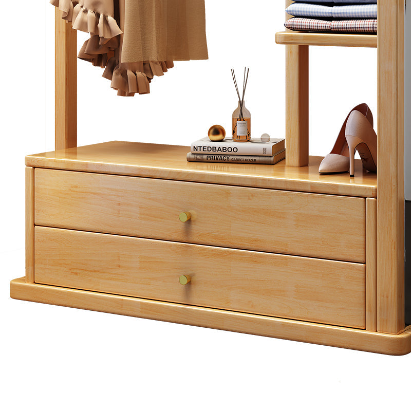 Rubberwood Oak Colour Coat Rack With Mirror And Storage Shelves