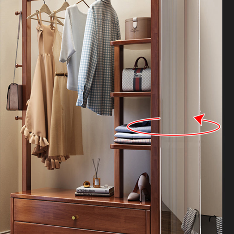 Solidwood Coat Rack With Mirror And Storage In Walnut Colour