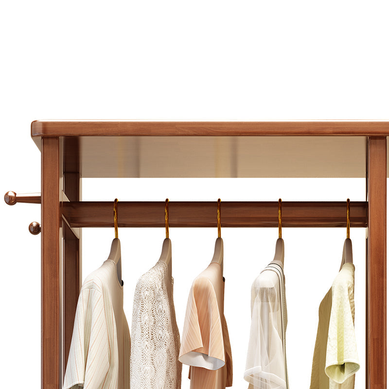 Solidwood Walnut Coloured Coat Rack With Mirror And Storage Shelves