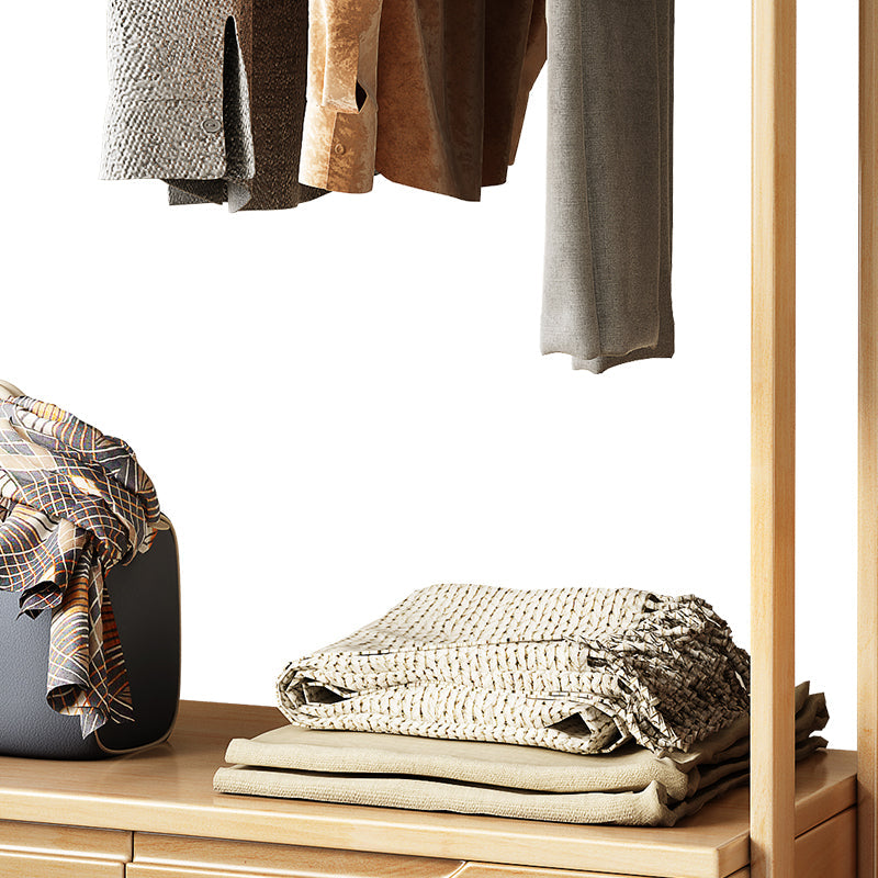 Oak Coloured Hanger with Drawers/Hook Coat Rack