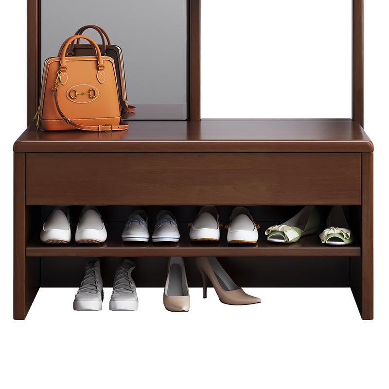 Solidwood Shoe Bench Coat Rack With Mirror In Walnut Colour/Entrance Hanger