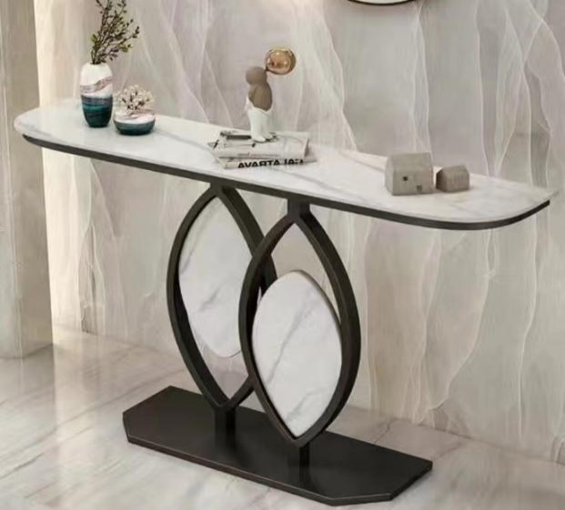 Creative Geometric Design Ceramic Top Entryway Table/Steel Legs