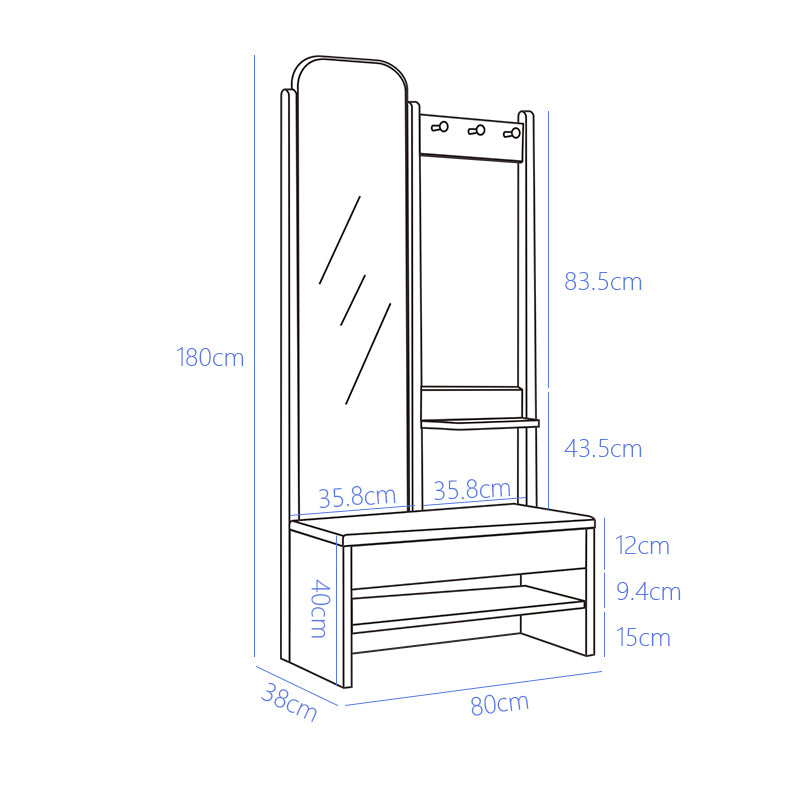 Natural Wood Shoe Bench Coat Rack With Mirror/Entrance Hanger