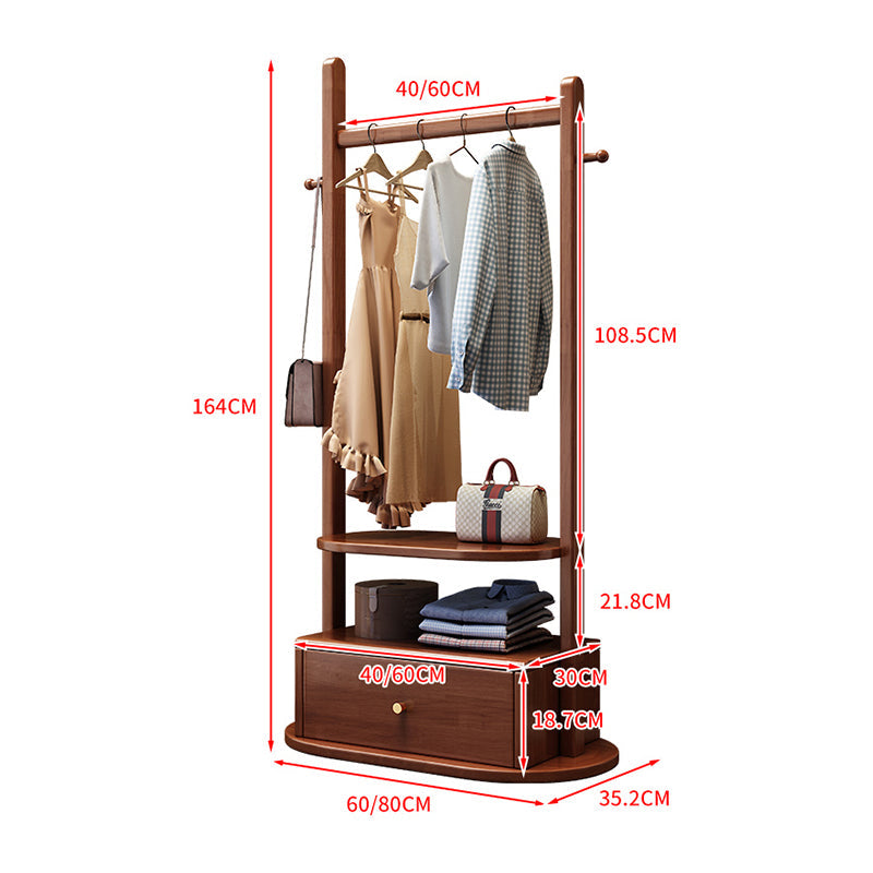 Rubberwood Coat Rack With Drawerr In Walnut Colour/Entrance Hanger